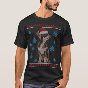 Camiseta Bonito Chihuahua com Papai Noel Feliz Natal
