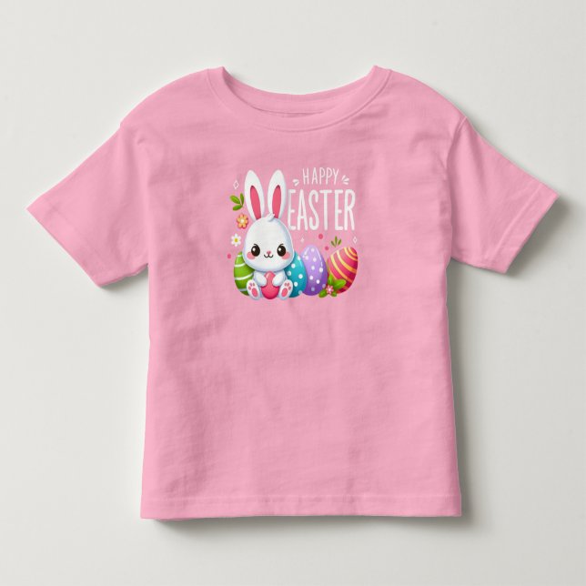 Camiseta Bonito, coelho cor-de-Felz pascoa rosa (Frente)