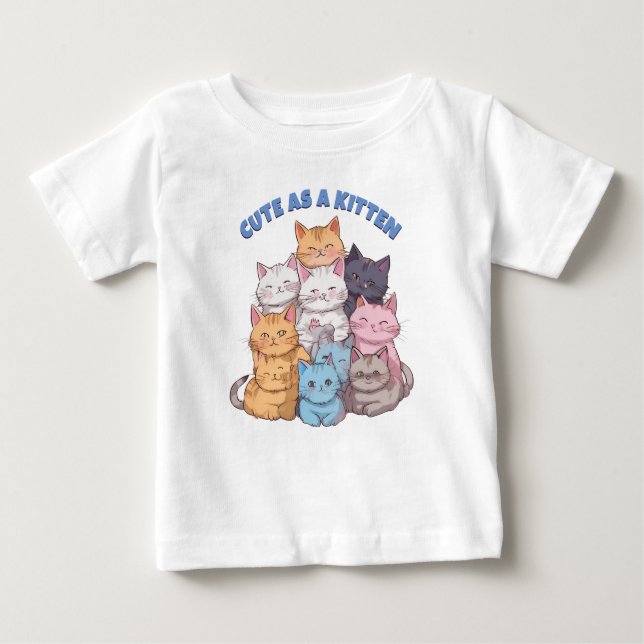 Camiseta Bonito como um gatinho com pilha de Gatinho (Frente)