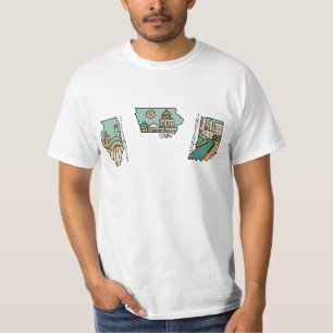 CAMISETA BONITO CONJUNTO DE POSTAIS DE LANDSCAPE DOS ESTADO