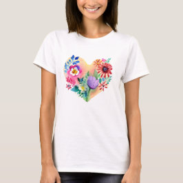 Camiseta Bonito Coração Floral Colorida AI ART