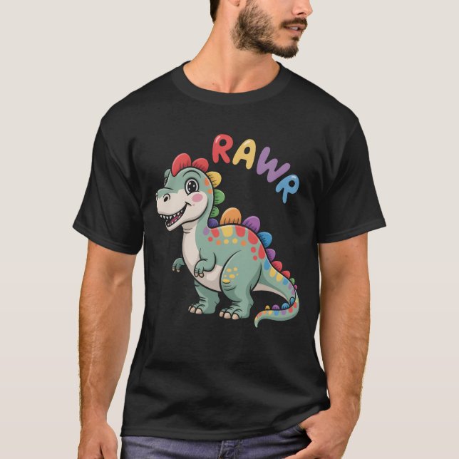 Camiseta Bonito Dino Rawr Dinossaur Roaring Engraçado Kid D (Frente)