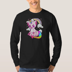 Camiseta Bonito e Engraçado Gatinho Arco-Íris de Gato do Un