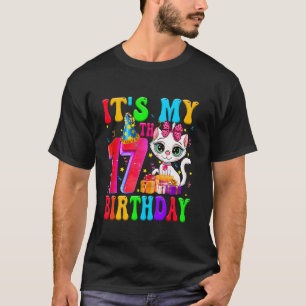 Camiseta Bonito É Meu Aniversário De 17 Anos Gato De 17 Ano