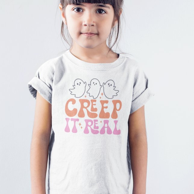 Camiseta Bonito e Spooky Halloween - Parte Superior do Groo (Groovy Halloween Toddler Shirt  with Cute Ghosts in Pastel Colors. halloween tee for toddlers
)