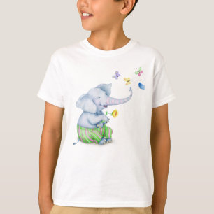 Camiseta Bonito Elefante Para Bebês E Borboletas Ilustração