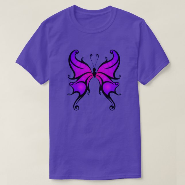 Camiseta Bonito Em Algodão Confortável Com Borboleta Roxa T (Frente do Design)