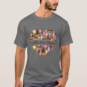 Camiseta Bonito Eu Adoro Sorvete Rosquinhas Doces Cones Lov