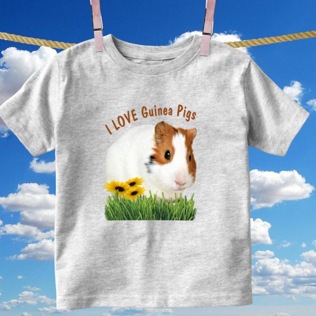 Camiseta Bonito Eu Amo Guiné Porcos de girassol (front side cute guinea pig design on kids tee)