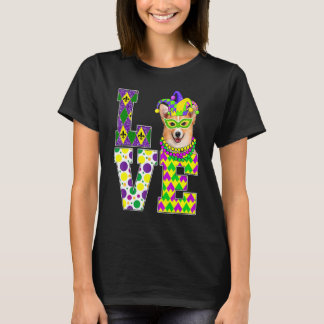 Camiseta Bonito Eu Amo Mardi Gras Corgi Cachorro Festa Roup