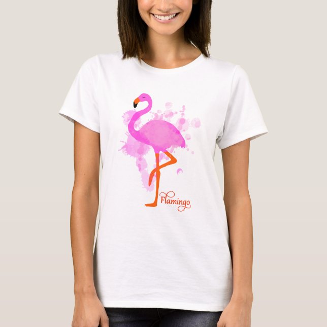 Camiseta Bonito Flamingo Artístico Splatter de Tinta Rosa (Frente)