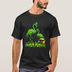 Camiseta Bonito Flamingo Dia de São Patrício Shamrock Engra