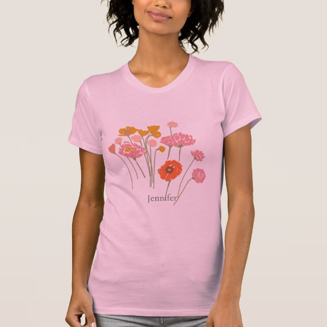 Camiseta Bonito Floral Moderno com Nome Personalizado (Frente)
