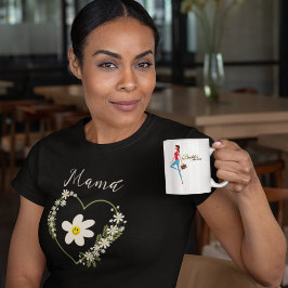 Camiseta Bonito Flores Retro Cardíaca Rosto Feliz Mãe Espan