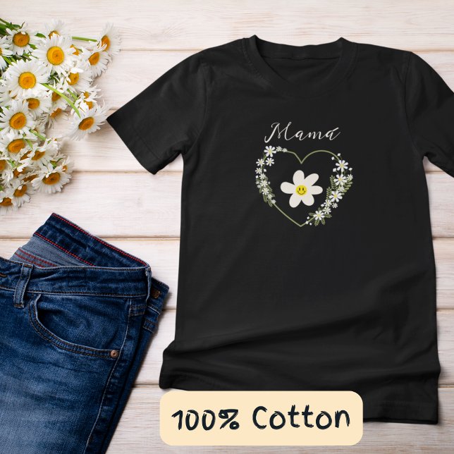 Camiseta Bonito Flores Retro Cardíaca Rosto Feliz Mãe Espan (Criador carregado)