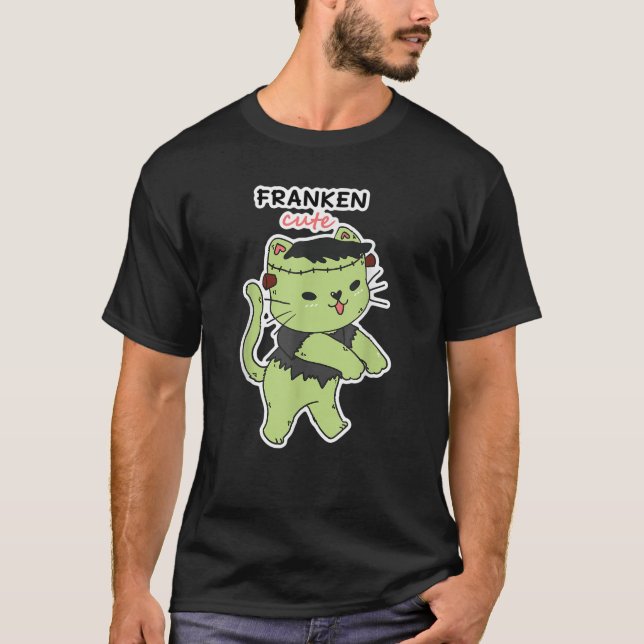 Camiseta Bonito Frankenstein Cat Engraçado Zombie Kitten (Frente)