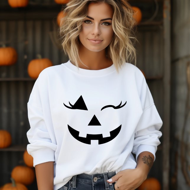 Camiseta Bonito Garota Jack O Lanterna Pumpkin Face Hallowe (Pretty Girly Jack O Lantern Pumpkin Face Halloween Sweatshirt)