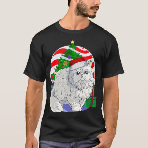 Camiseta Bonito gato persa Papai noel presente na árvore de