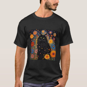 Camiseta Bonito Gato Preto Como Noite Cercado Por Estrelas