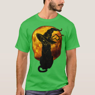 Camiseta Bonito gato preto de Halloween com Cheio de bruxa