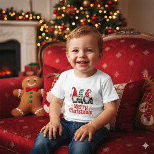 Camiseta Bonito Gnome Caprichoso Vermelho e Verde Feliz Nat