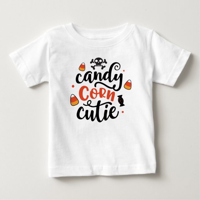 Camiseta Bonito Halloween Candy Corn Cutis Crianças Nome Ba (Frente)