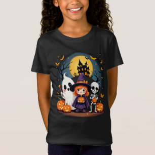 Camiseta Bonito Halloween Kids Tee Ghost Witch Skeleton