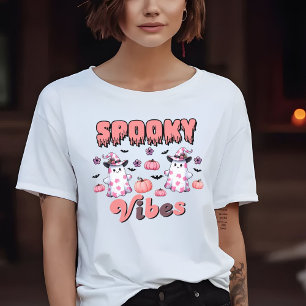 Camiseta Bonito Halloween Retro Spooky Vibes Fantasmas Rosa