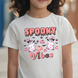 Camiseta Bonito Halloween Retro Spooky Vibes Fantasmas Rosa