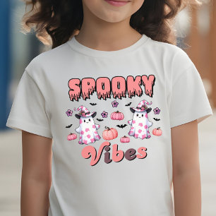 Camiseta Bonito Halloween Retro Spooky Vibes Fantasmas Rosa