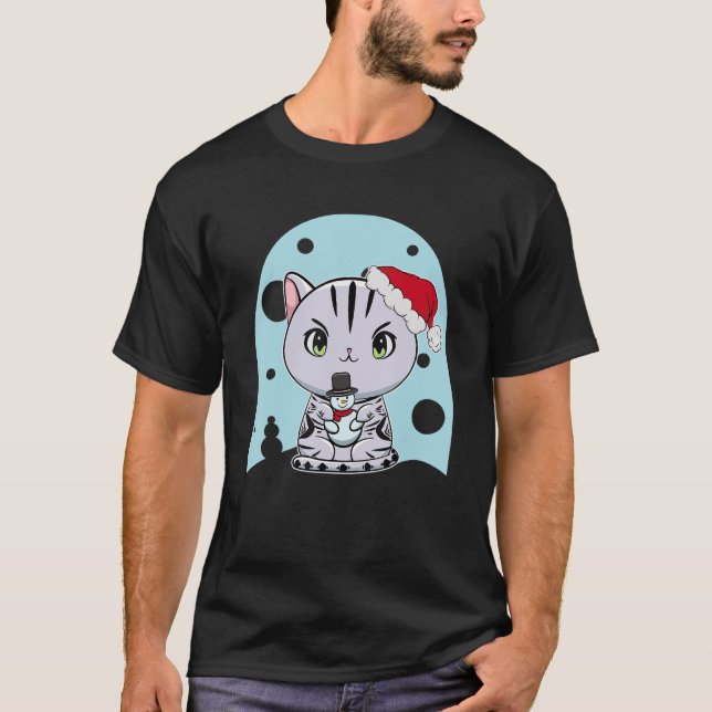 Camiseta Bonito Homem-Neves de Natal de Cat Shorthair Ameri (Frente)