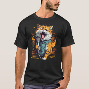 Camiseta Bonito Karaoke Cat com microfone para Singer e Son