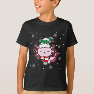 Camiseta Bonito Kawaii Axolotl Elf Natal Santa Hat