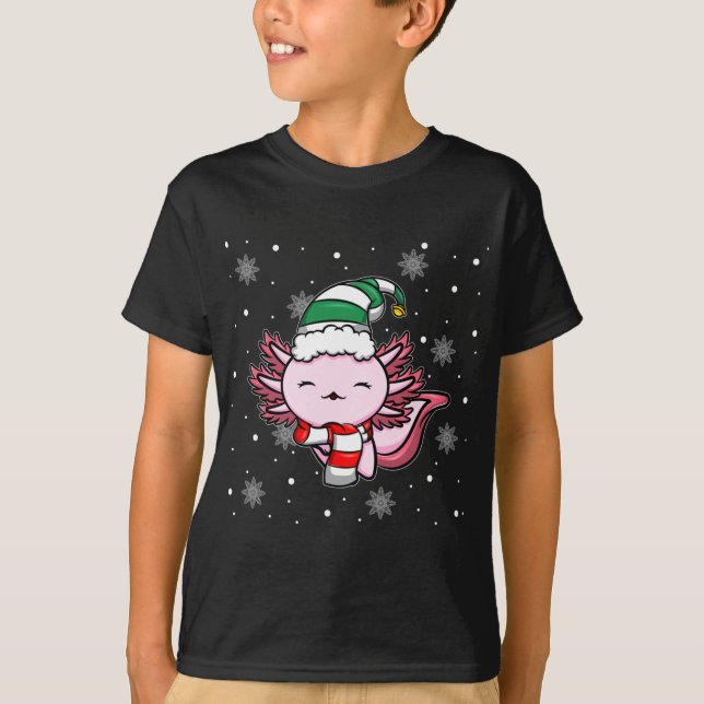 Camiseta Bonito Kawaii Axolotl Elf Natal Santa Hat (Frente)