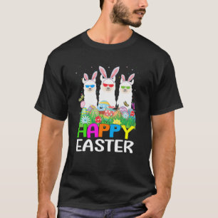 Camiseta Bonito Llama Bunny Egg Caçando Ovos Coloridos Feli