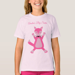 Camiseta Bonito Menina Rosa Raposa Personalizada Irmã Grand