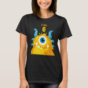 Camiseta Bonito Monstro de Aniversário Eu Sou 6 Aniversário