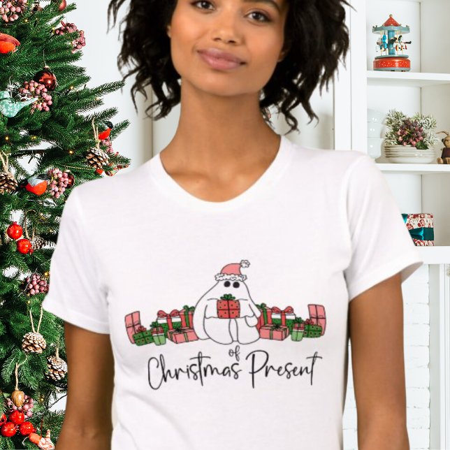 Camiseta Bonito Natal Moderno Engraçado (Cute Modern Humor Cartoon Ghost Of Christmas T-Shirt )