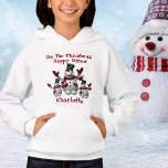 Camiseta Bonito Neve de Natal, Childot Name Hoodie<br><div class="desc">Um boneco de neve de Natal com o nome do seu filho. Esta linda garota Hoodie é projetada com três homens de neve felizes com o nome de seu filho, e texto: Faça a dança feliz de Natal! Para personalizar, basta substituir o nome do exemplo pelo texto usando nosso modelo....</div>