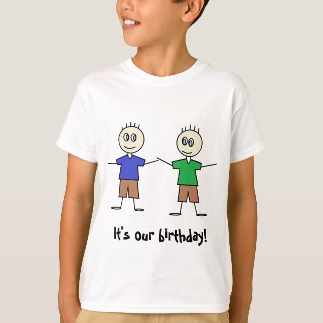 Camiseta Bonito palito Figura Twin Boys Design Birthday (Frente)