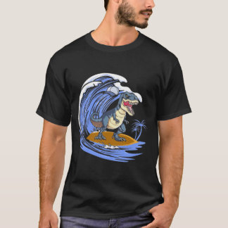 Camiseta Bonito Presente De Surfe De Dinossauro Para Mulher