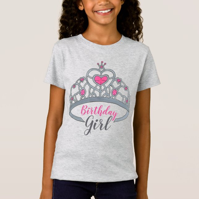 Camiseta Bonito Princesa Rosa Tiara Festa de aniversário Gi (Frente)