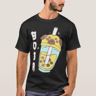 Camiseta Bonito Pug Boba Tea Kawaii Anime Japonês Cachorro