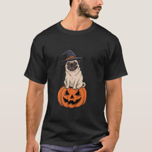 Camiseta Bonito Pug Halloween Bruxa Roupa Pumpkin Engraçado