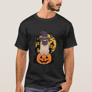 Camiseta Bonito Pug Halloween Bruxa Roupa Pumpkin Engraçado