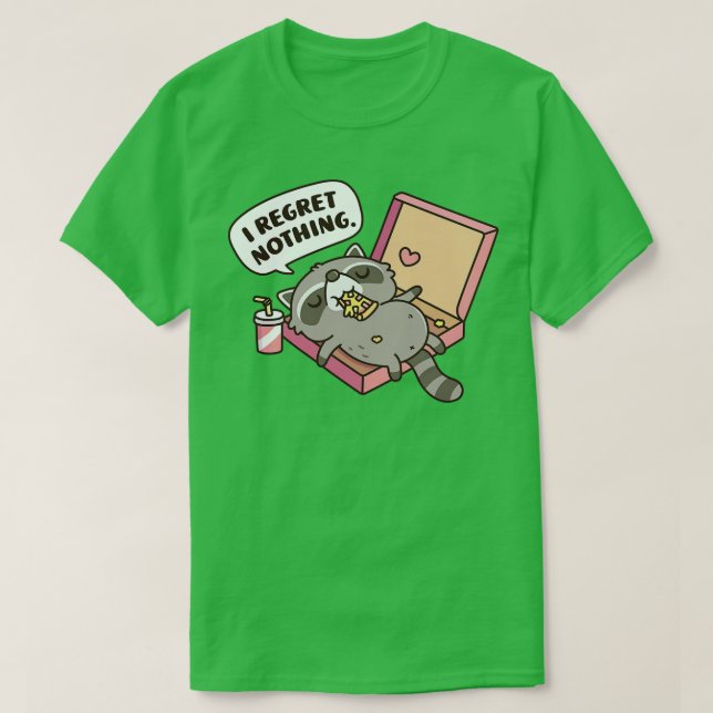 Camiseta Bonito Raccoon Na Pizza Box Eu Não Lamento Nada En (Frente do Design)