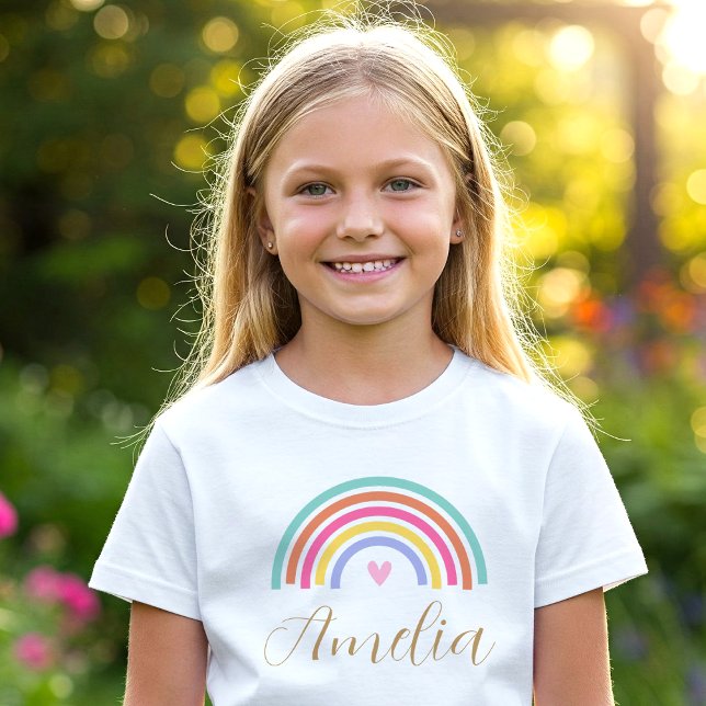 Camiseta Bonito Rainbow Amor Coração Personalizada Rapariga (Criador carregado)