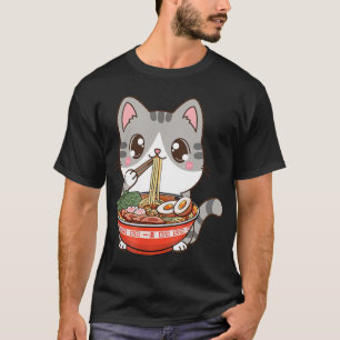 Camiseta Bonito Ramen Cat Kawaii Anime Comida Japonês Menin