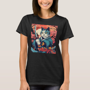 Camiseta Bonito Samurai Cat Japonês Tatuagem Vintage Kabuki