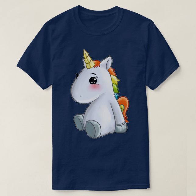 Camiseta Bonito Sentado Unicórnio Com O Rainbow Mane Gift I (Frente do Design)